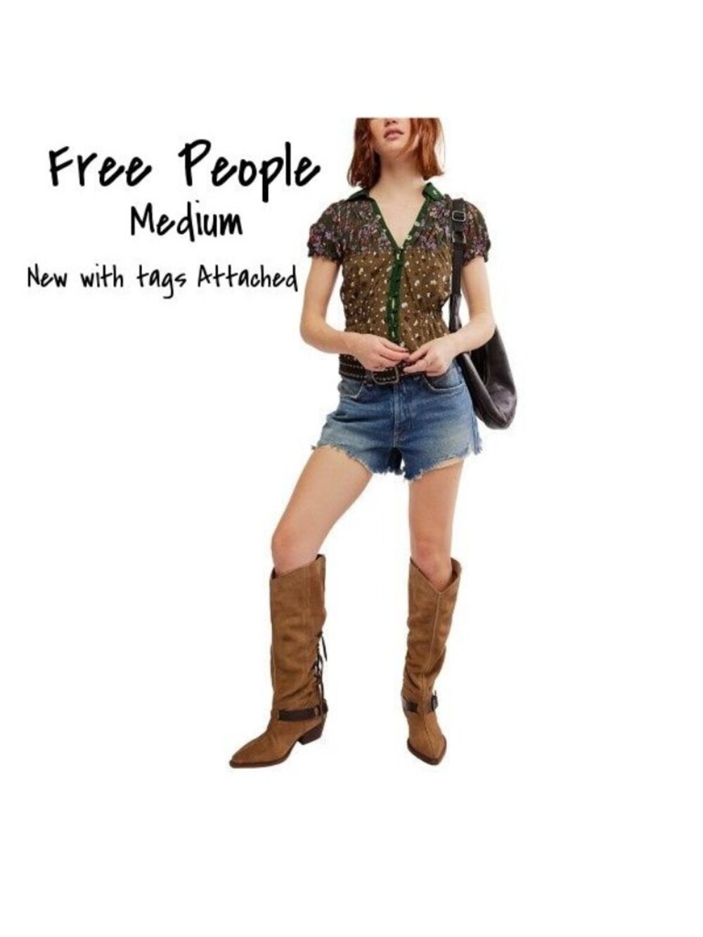 Free People Bella Button-Up Shirt V-Neck Medium New with Tags